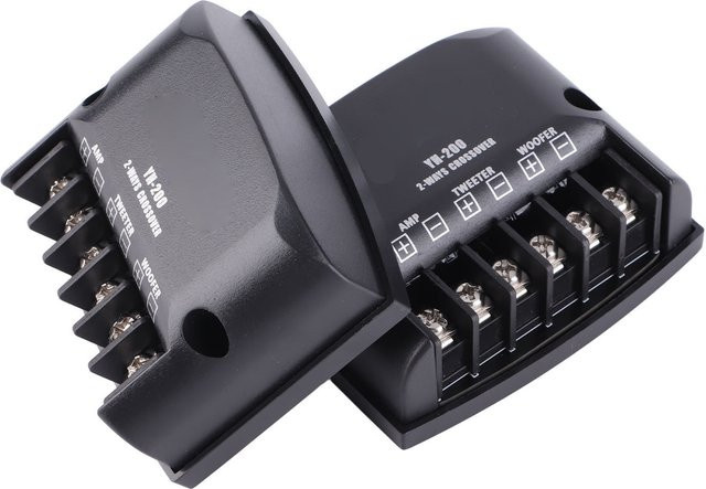 Qiilu 2er Set Auto 2-Wege Lautsprecher Frequenzteiler mit Hochfrequenzkondensatoren 12 V 60 W in Schwarz - Bild 1