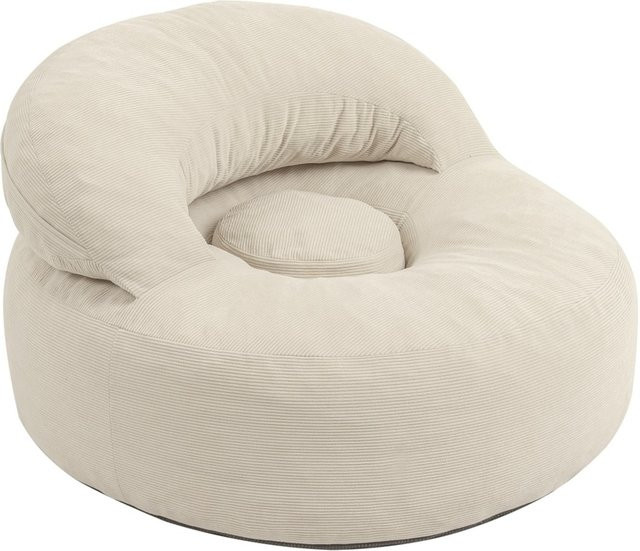 SoBuy Entspannungssessel mit Liegefunktion und passendem Hocker, runder Polstersessel in Beige und Weiß für dein Wohnzimmer - Bild 1