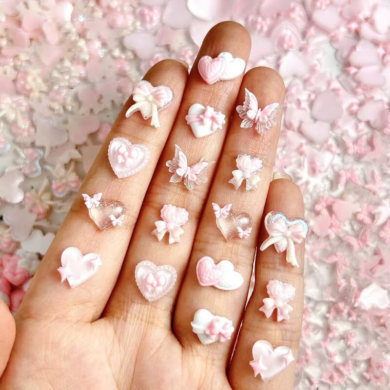 30Stk Nail Art Charms Rosa Serie, Herz Schmetterling Stern, Harz - Bild 2