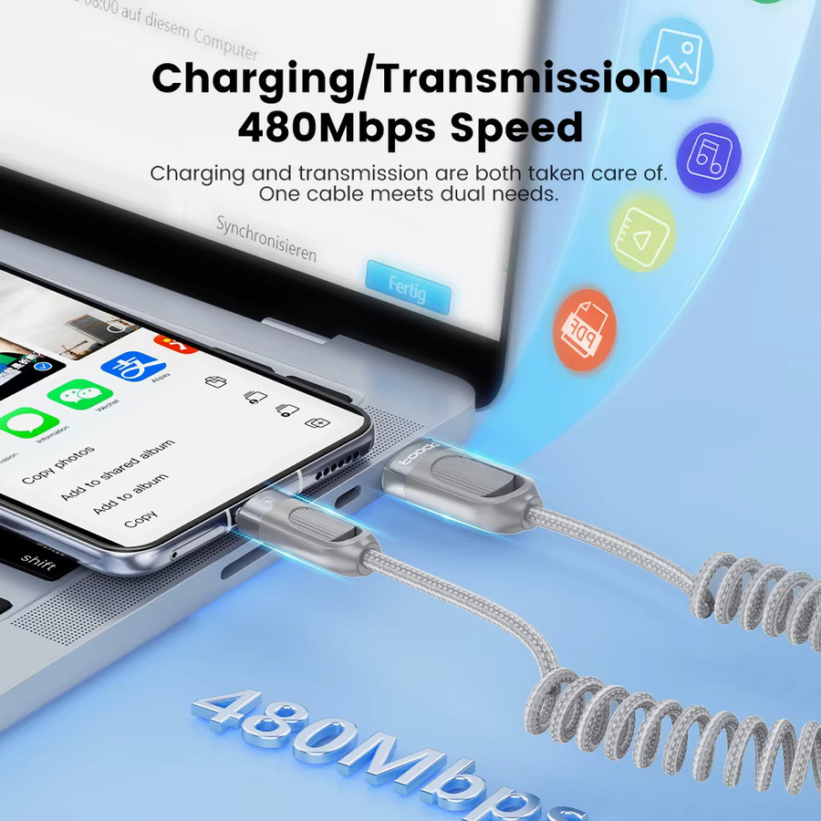 Toocki USB-A auf USB-C Datenkabel mit 3A Schnellladefunktion, grau, Länge: 1,5 m - Bild 5