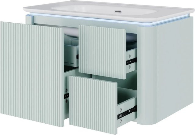 PXloue Badezimmermöbel Set Wandhängender Waschtisch mit Unterschrank und Keramik Waschbecken in Blau, B: 80,5 cm, T: 47,5 cm, H: 51,0 cm - Bild 1