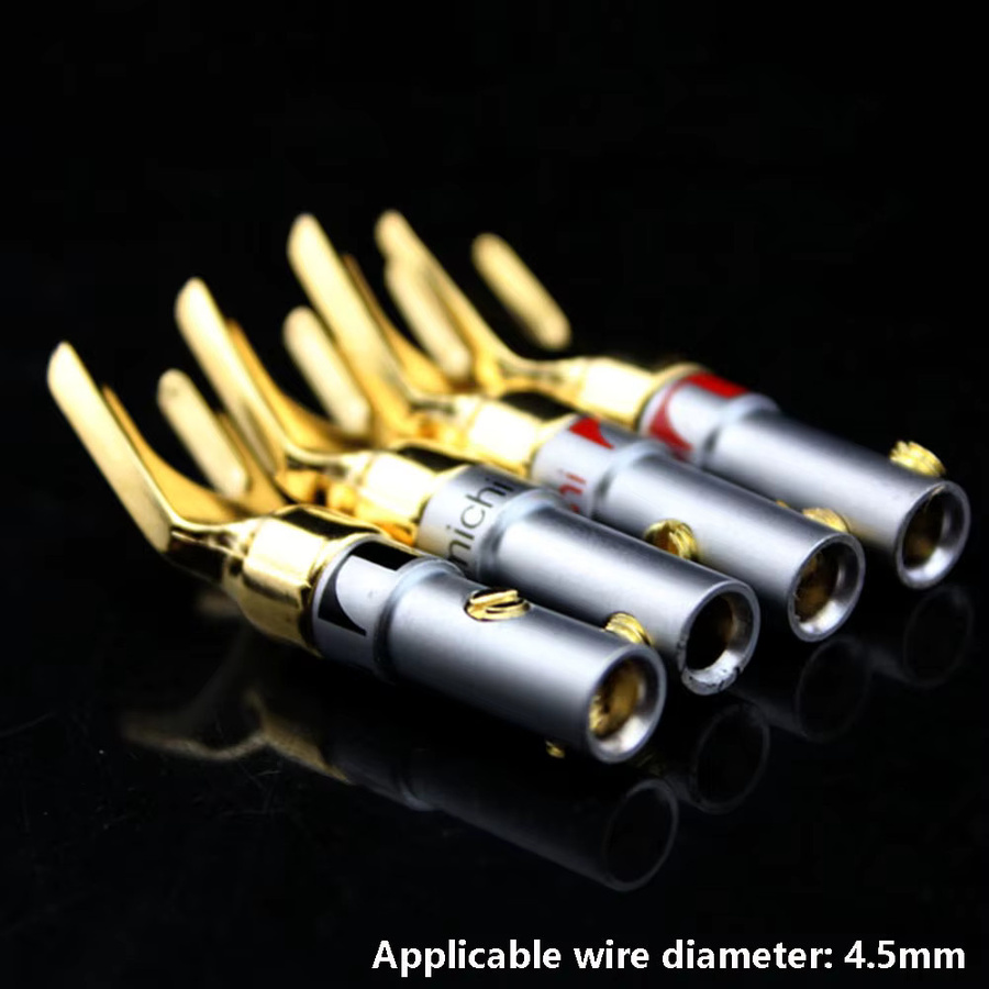 4 Stück vergoldete Audio-Lautsprecherstecker in Y- und U-Form als Kabelverbinder mit Schraubverschluss, Farben: Rot und Gold - Bild 3