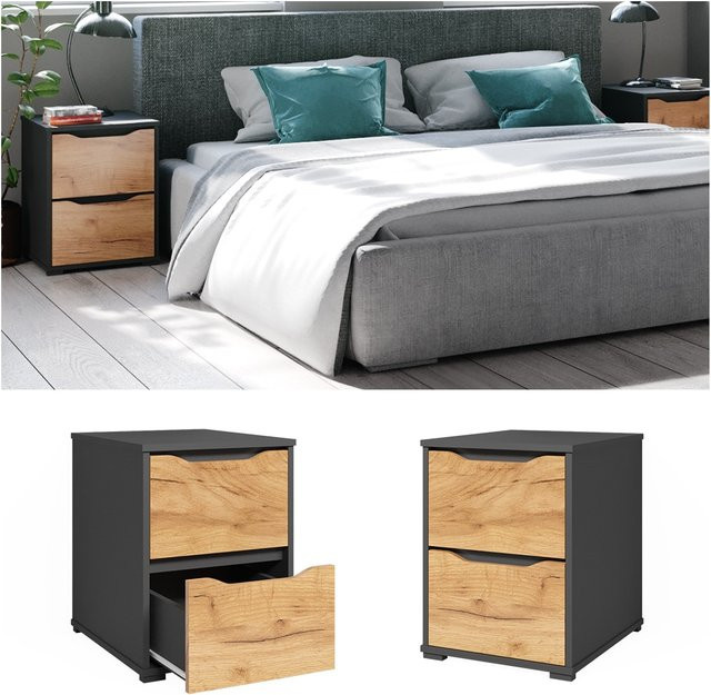 Vicco Kommode Ruben Nachtschrank in Anthrazit und Eiche, B: 40 cm, H: 54 cm, T: 40 cm - Bild 1