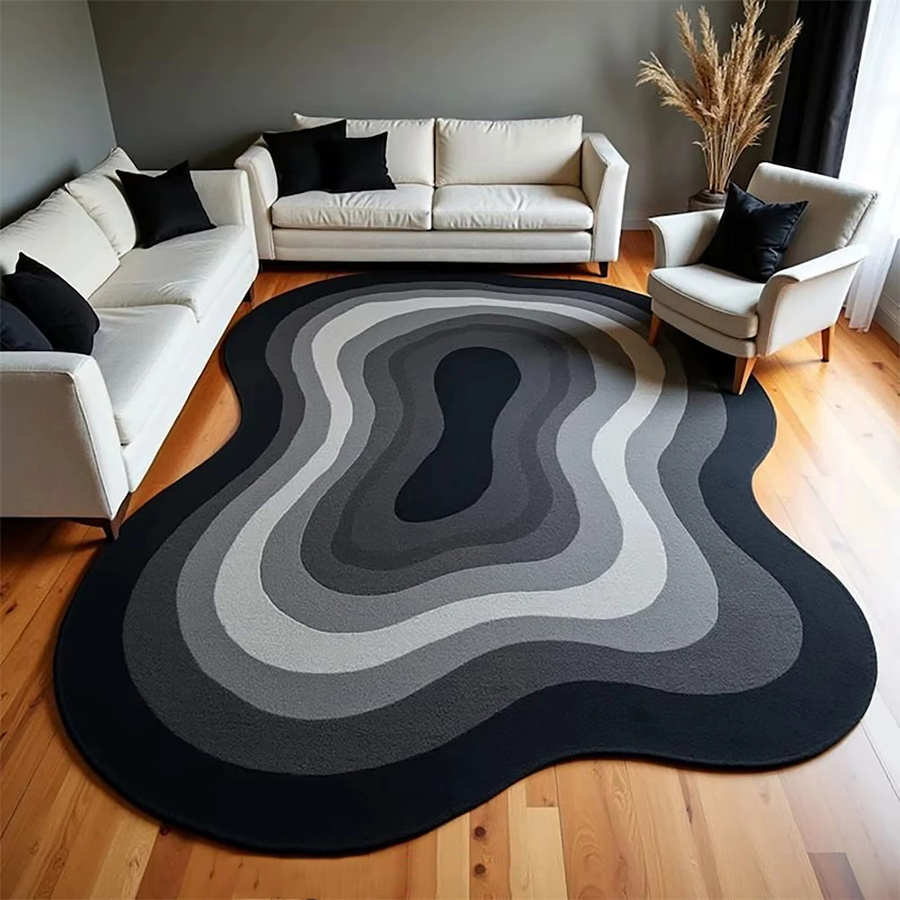 VIKAMA Teppich in Grau mit unregelmäßigem Wellendesign, minimalistischer Wabi-Sabi-Stil, weich und rutschfest, Breite: 120 cm, Tiefe: 80 cm - Bild 2