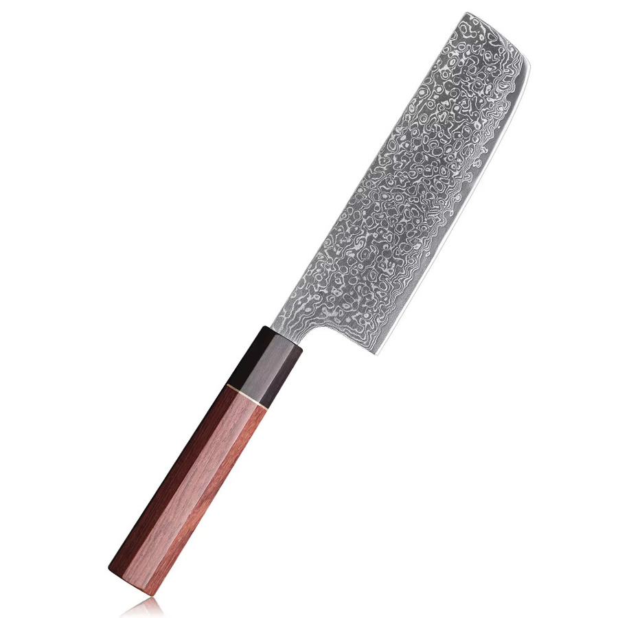 DASHWAY Nakiri Kochmesser aus Damaszener Stahl mit Holzgriff, handgefertigtes Profi-Küchenmesser für Fleisch und Gemüse, 16,5 cm - Bild 7