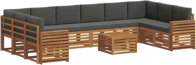 vidaXL Sofagarnitur 11-teilig aus Massivholz Akazie in Natur und Anthrazit mit Polsterung und Kissen - Bild 1