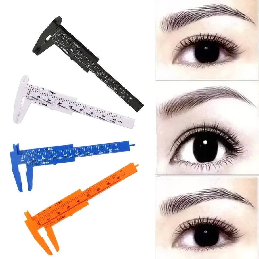 Vvocci Kunststoff-Messlineal für Tattoo und Augenbrauen, Tragbares Vernier-Mikroblading-Lineal für Permanent Make-up in Blau und Multicolour, 80 mm - Bild 3