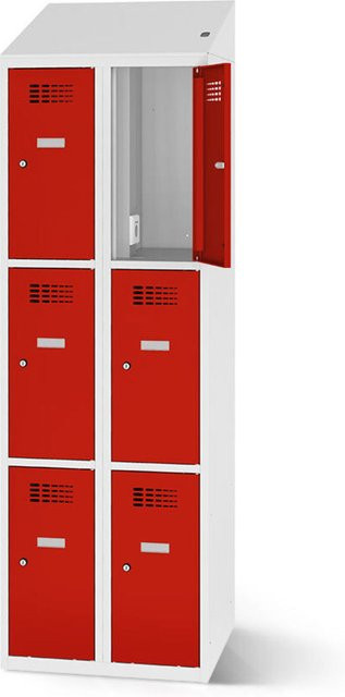 rotstahl Fächerschrank mit 6 Fächern und Ladefunktion, Farbe Rot, Korpus Lichtgrau, B: 60 cm, H: 200 cm - Bild 1
