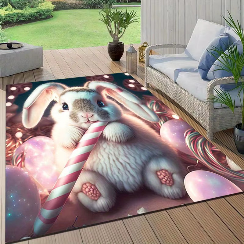 VIKAMA Dreamy Easter Bunny Candy Teppich, rutschfeste und verschleißfeste Bodenmatte mit Kinder-Motiv in Mehrfarbig für Wohnzimmer und Kinderzimmer - Bild 5