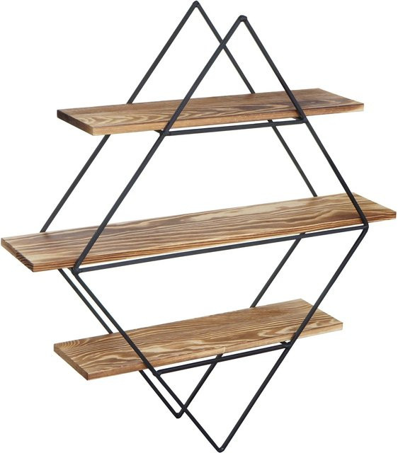 MCW Wandregal A80 in Industriedesign aus braunem Kiefernholz und Metall, B: 60 cm, H: 55 cm, T: 12 cm - Bild 1