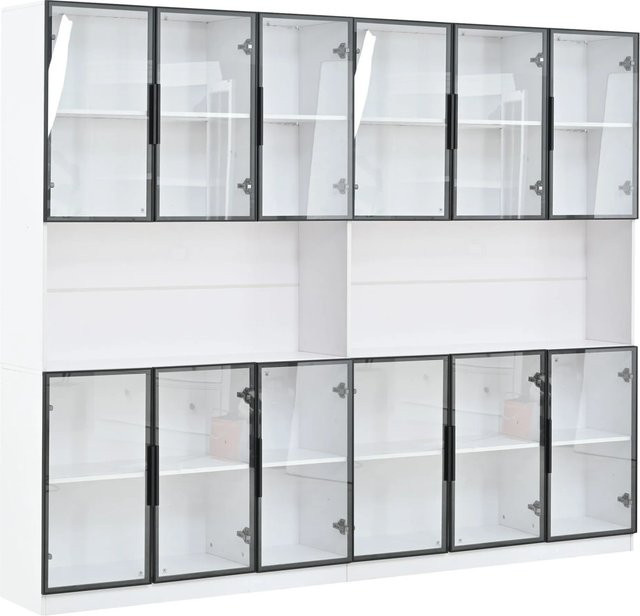 okwish Vitrine mit LED-Beleuchtung und Glastüren in Weiß, B/T/H: 240 x 34 x 200 cm - Bild 1
