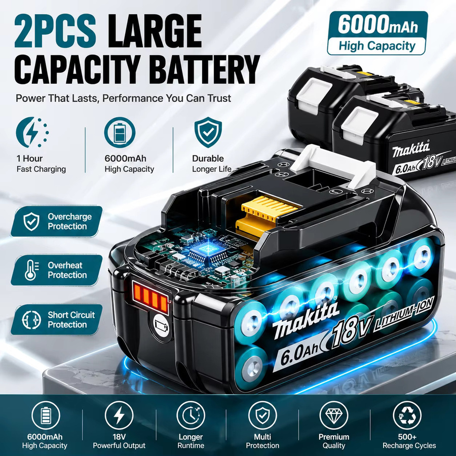 Makita 18V 6,0Ah Lithium-Ionen-Akku für LXT-System in Schwarz - Bild 3