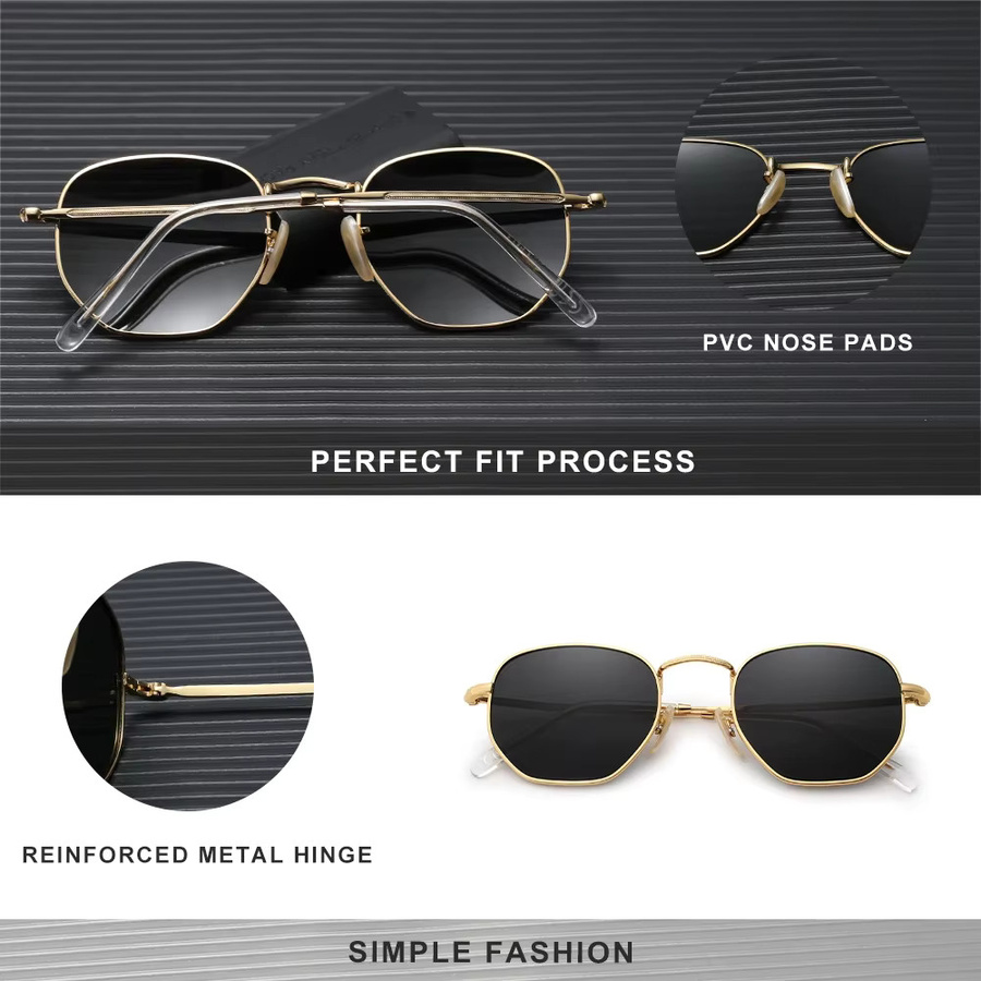 KINGSEVEN Sonnenbrille, Vollrand, Rund, Metall, Gold, Unisex, polarisiert - Bild 3