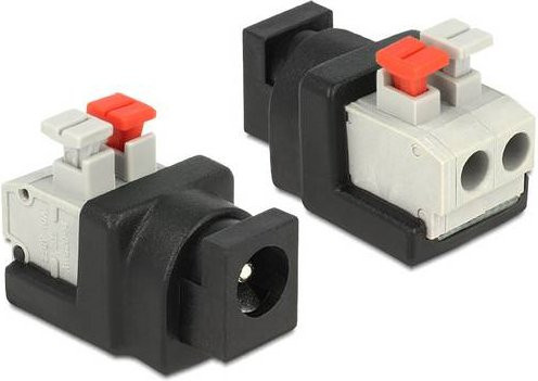 Delock Serieller Adapter mit 1x DC-Buchse 5,5 mm und 1x Buchse in Schwarz und Silber - Bild 1
