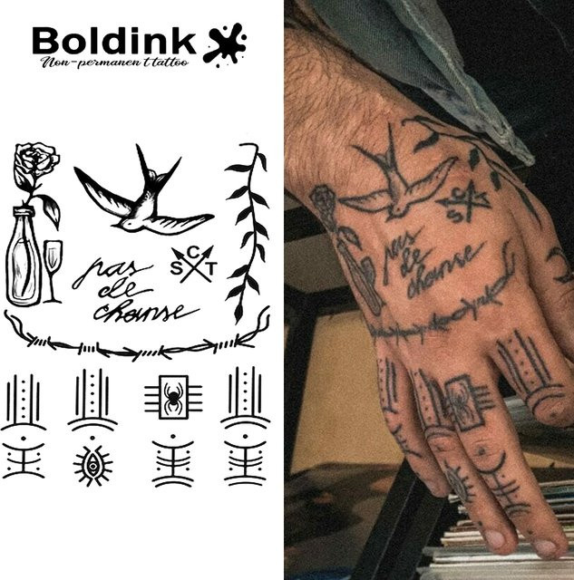 Boldink Temporäres Tattoo Schwalbe und Rose, wasserfest, semi-permanent - Bild 1