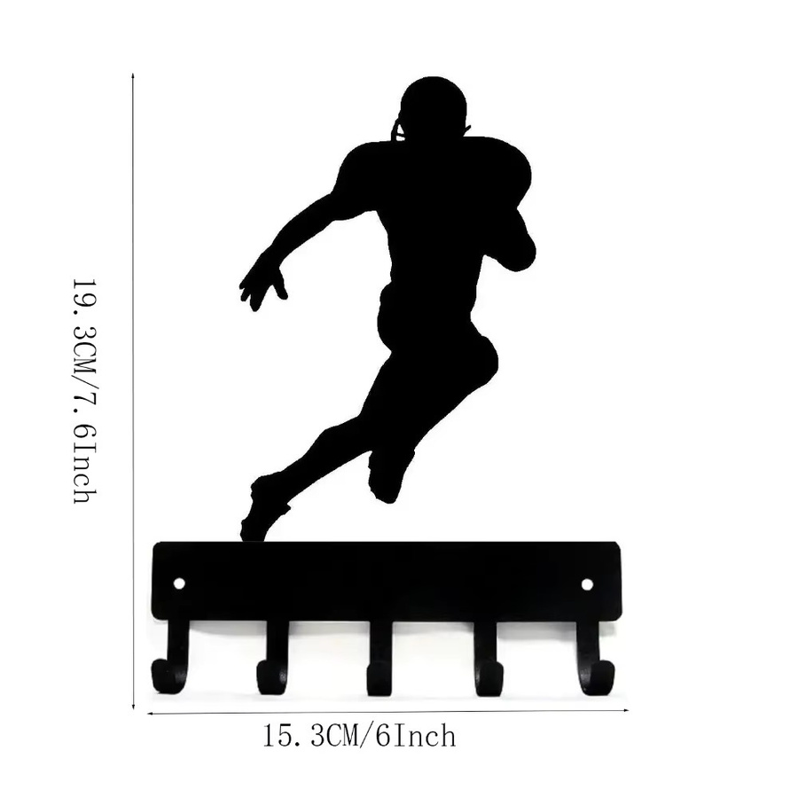 HOMSUN Fußball Schlüsselhalter aus Metall in Schwarz mit selbstklebender Wandaufkleber-Funktion für Flur und Eingangsbereich - Bild 3