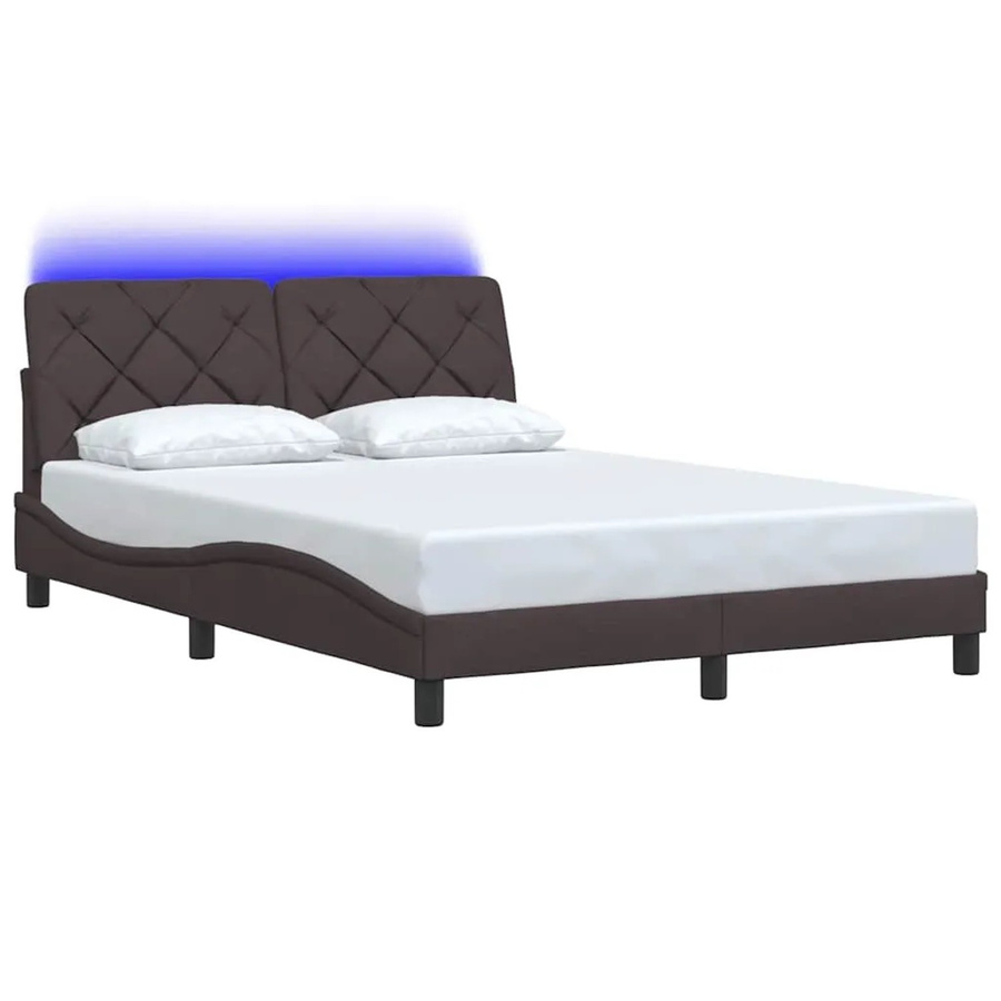 vidaXL Bettgestell mit LED-Beleuchtung und USB-Ladeport in Dunkelbraun, B/T/H: 140 x 190 x 74,5 cm - Bild 2