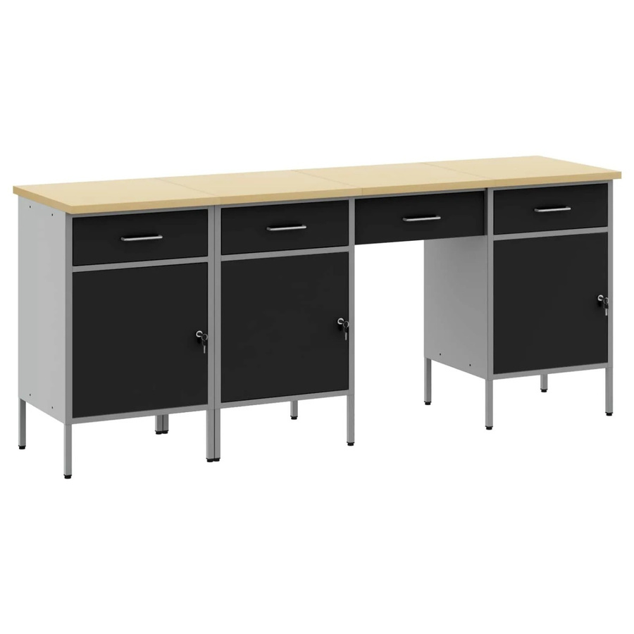 vidaXL Werkbank mit Schubladen und Pegboard, 4-teilig, Schwarz, B/T/H: 200 x 55 x 85 cm - Bild 2
