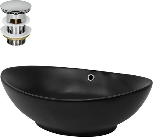 LuxeBath Waschbecken aus Keramik in Schwarz mit Ablaufgarnitur und Überlauf, B/T/H: 59 x 38 x 19 cm - Bild 1