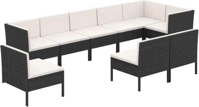 vidaXL 9-tlg Garten-Lounge-Set aus PE-Rattan und pulverbeschichtetem Stahl in Schwarz mit cremeweißen Auflagen - Bild 1
