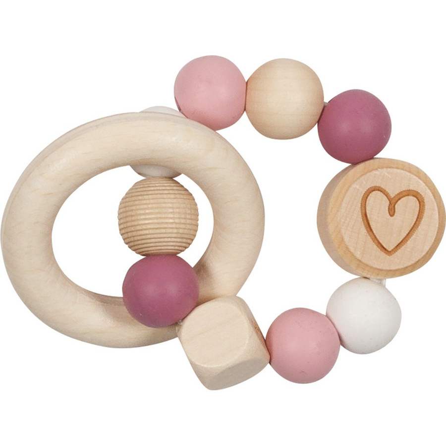 Goki Greifling Elastik mit Holz- & Silikonperlen, Herzchen, Rosa, ab 0 Jahren - Bild 1
