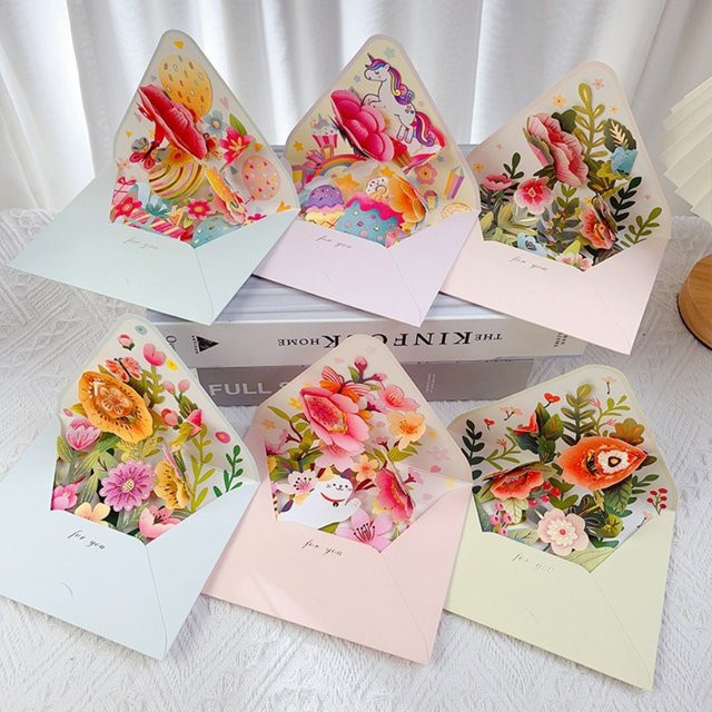 3D Pop-up Grußkarte mit Blumenmotiv für Geburtstag, Weihnachten oder Valentinstag inklusive Umschlag, Mehrfarbig - Bild 1