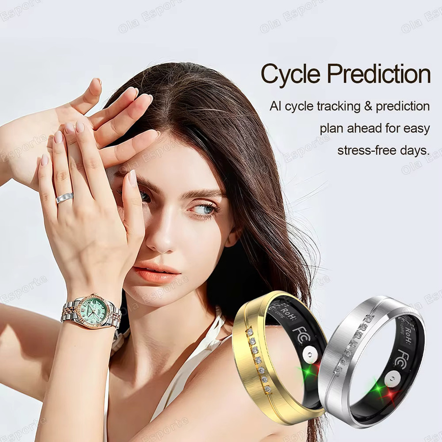 Ola Esporte Smartring Gold mit Vibrations-Erinnerung, Herzfrequenz-, Blutdruck- und Sauerstoffmessung sowie Schlafmonitor und Selfie-Fernbedienung, wasserdicht, Unisex - Bild 5