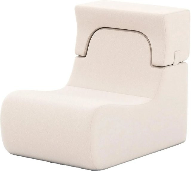 Costway Bodenstuhl mit abnehmbarer Kopfstütze, gepolsterter Bodensessel aus Samt in Beige - Bild 1