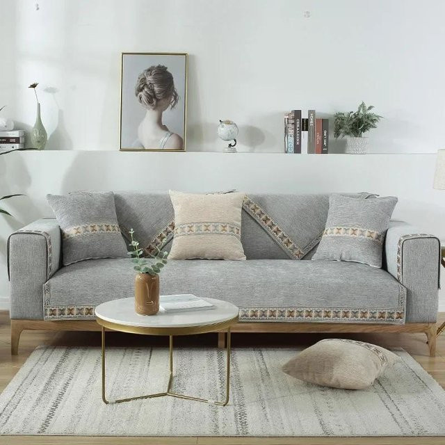 Super Six Ecksofa-Schonbezug aus Chenille in Grau mit Anti-Rutsch-Funktion, B/B: 70 x 70 cm - Bild 1
