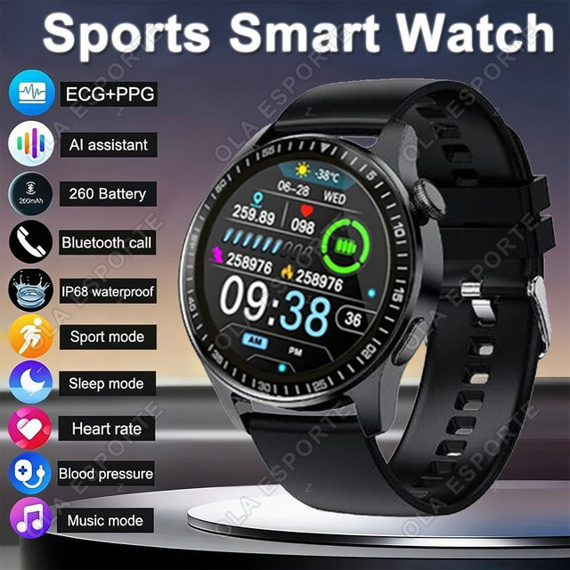 Ola Esporte Smartwatch für Herren in Silber mit 1,32 Zoll Runddisplay, Bluetooth-Telefonie, Herzfrequenz-Monitor und Musikwiedergabe, kompatibel mit Android und iOS - Bild 1