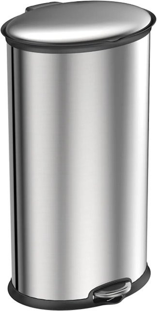 PROREGAL Ellipsenförmiger Treteimer aus gebürstetem Edelstahl in Silber, Volumen: 30 Liter, H x B x T: 65,3 x 32,5 x 35,6 cm - Bild 1