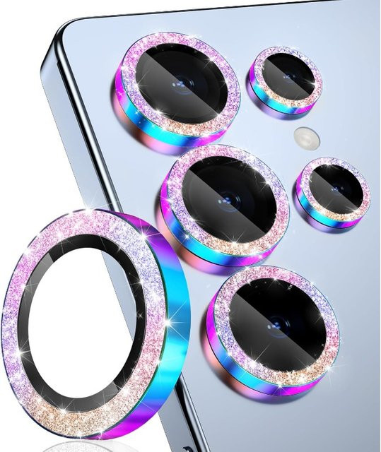 Glitzer Kameralinsenabdeckung aus gehärtetem Ultra-HD Glas und Metall für Samsung S26 Ultra S25FE S24 in Schwarz und Multicolour - Bild 1