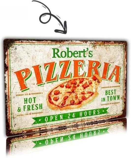 Personalisierbares Pizza Aluminium Metallschild von CIFbuy in Weiß zur Wanddekoration für deine Pizzeria oder Küche - Bild 1