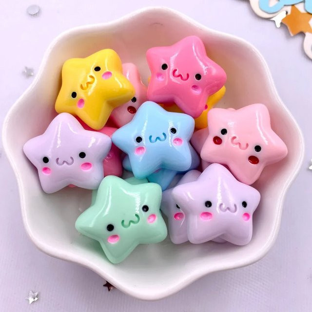 20 Stück TX105 Kawaii Mini Lächelnde Sterne aus Harz in Multicolour als flache Cabochon-Steine für Scrapbook und DIY Bastelzubehör - Bild 1