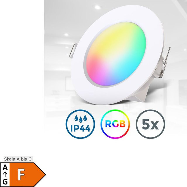 B.K.Licht RGBW-LED Einbauleuchten 5er-Set, rund, weiß, dimmbar mit Fernbedienung - Bild 1