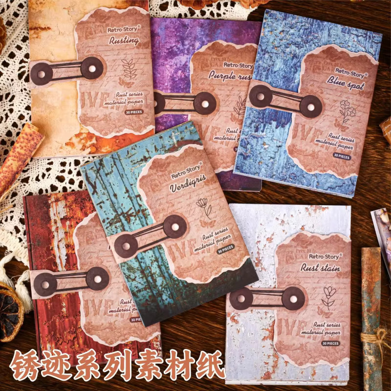 30 Stück Retro Scrapbooking Papier Set in Gelblich Rost-Optik für DIY Dekoration und Albumgestaltung - Bild 2