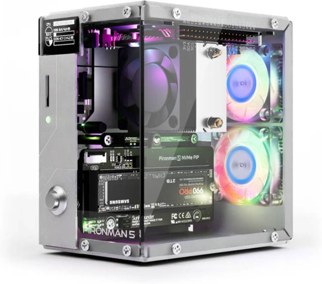 Pironman 5 NVMe M.2 SSD PCIe Mini PC Gehäuse für Raspberry Pi 5 in Silber - Bild 1