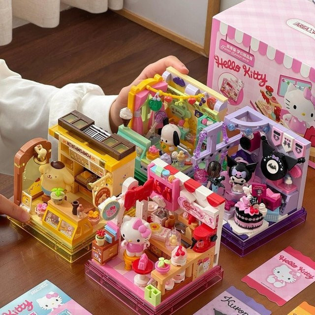Area-X Sanrio Bausteine Mini-Shop Hello Kitty Kuromi Cinnamoroll, Modell Dekoration, Überraschungsspielzeug - Bild 1