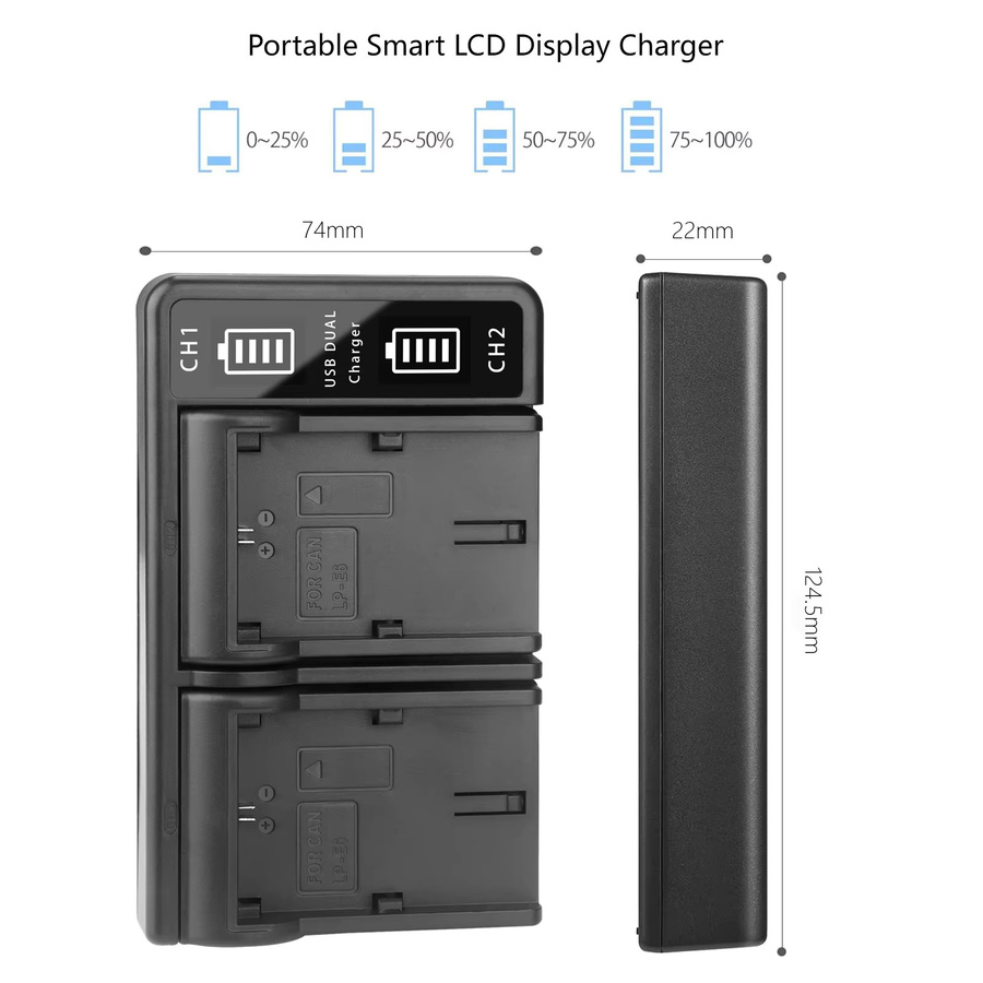 LP-E6 Dual-Slot Akkuladegerät für Canon Kameras in Schwarz - Bild 2