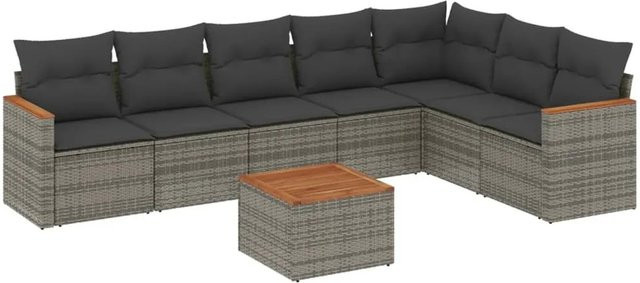 vidaXL 8-tlg Garten-Sofagarnitur aus Poly-Rattan mit Kissen in Grau - Bild 1