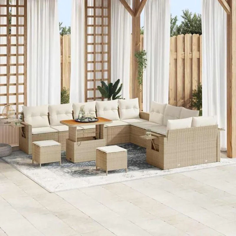 vidaXL Garten-Sofa-Set aus Poly-Rattan mit Speicherfunktion in Beige, 13-teiliges modernes Set - Bild 1