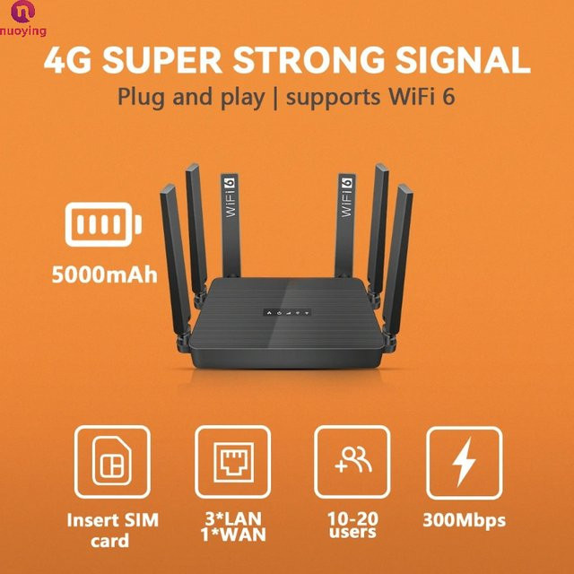 NUOYING WR950 WiFi 6 4G LTE CPE Router in Schwarz mit SIM-Kartensteckplatz und 6 Antennen - Bild 1