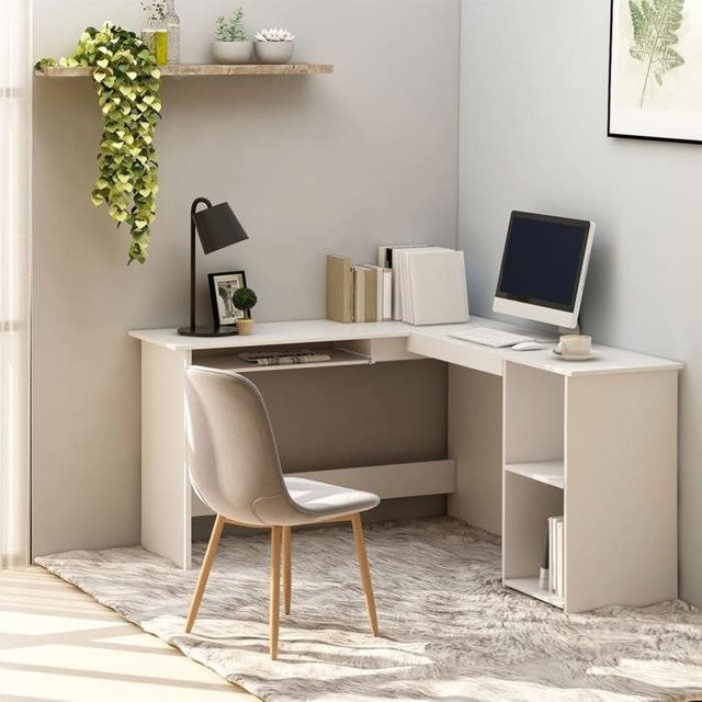 Prolenta bv Eckschreibtisch in L-Form in Weiß, modern und matt, B/T/H: 120 x 140 x 75 cm - Bild 1