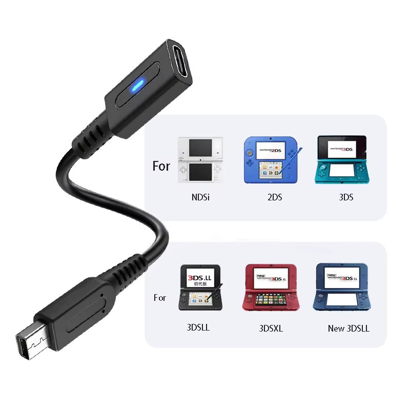 OULLX USB-C Ladekabel mit LED für NDSi, 3DS und 3DS LL Spielkonsolen, Schwarz - Bild 4