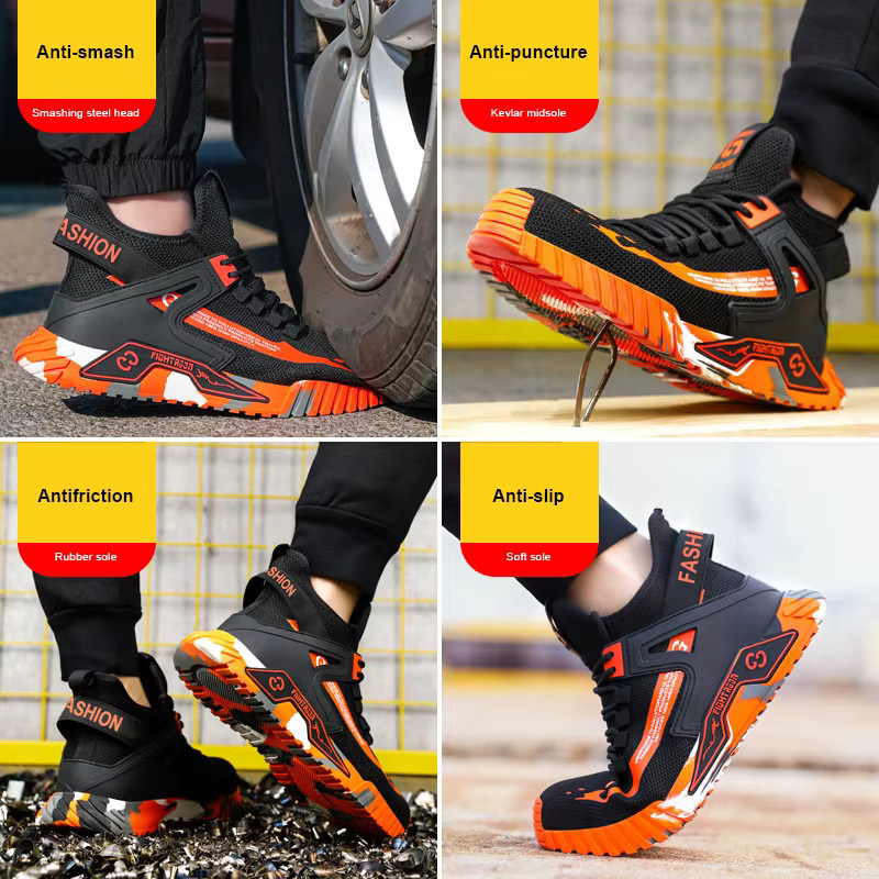 Yuxiang Sicherheitsschuhe für Herren in Orange und Schwarz mit Stahlkappe und durchtrittsicherer Gummisohle nach EN ISO 20345 - Bild 5