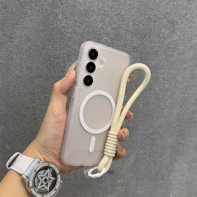Stoßfeste Lanyard Handyhülle mit magnetischem Ladecase für Samsung Galaxy S26 in Beige (Matt) - Bild 1