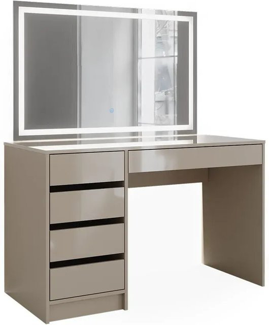 Vicco Schminktisch Sherry in Greige Hochglanz mit LED-Spiegel und 5 Schubladen, Breite: 120 cm, Tiefe: 75 cm, Höhe: 75 cm - Bild 2