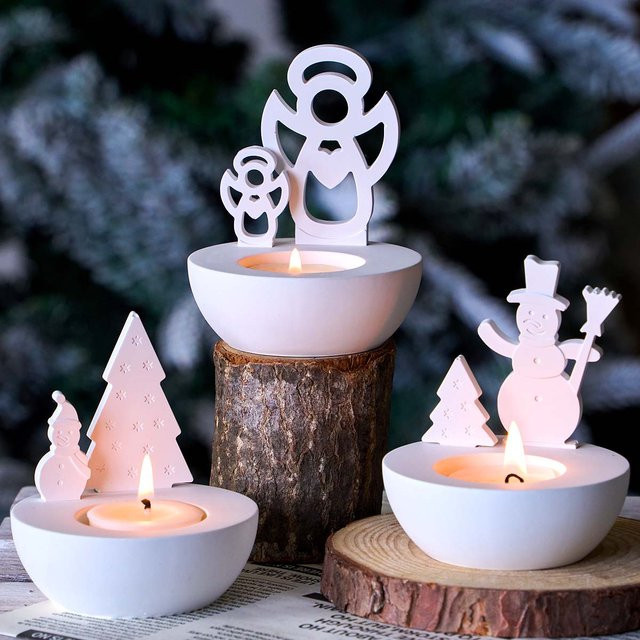 UDOCOOL Silikonform für runde Weihnachts-Kerzenhalter zum DIY-Gießen von Schneemann, Engel oder Weihnachtsbaum aus Gips und Harz, Farbe: Weiß - Bild 1
