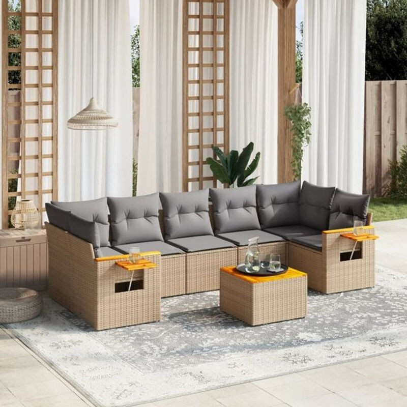 8-tlg. Garten-Sofagarnitur mit Kissen aus Polyrattan in Beige und Grau von VIDAXL - Bild 1