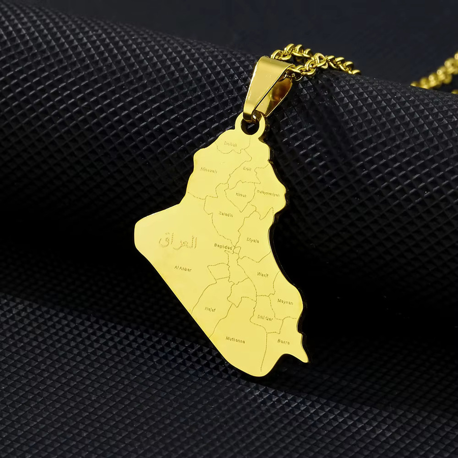 SONYA Halskette mit Anhänger Irak-Karte, Edelstahl, Gold, Unisex, ethnischer Stil - Bild 1